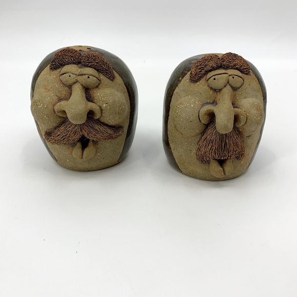 Vintage cat jarosz pottery funny face pottery 3D Salt Pepper Shakers 1984 - Picture 1 of 16